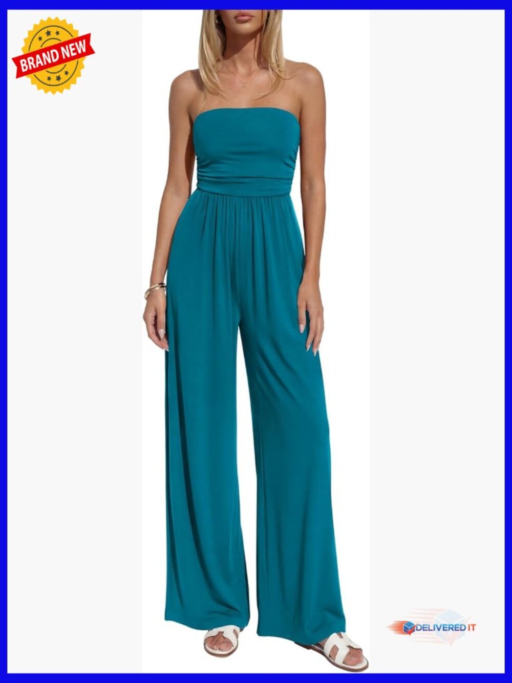 Strapless Wide Leg Jumpsuit with Pockets, Tube Top Romper